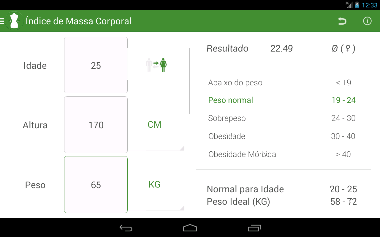IMC Calculadora - Peso Ideal - screenshot