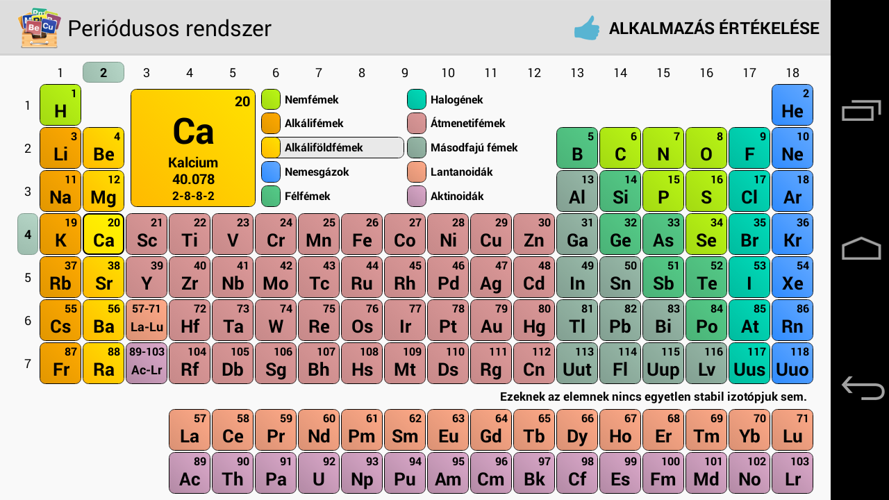 calculator table periodic Google Android Playen â a rendszer Periódusos alkalmazások