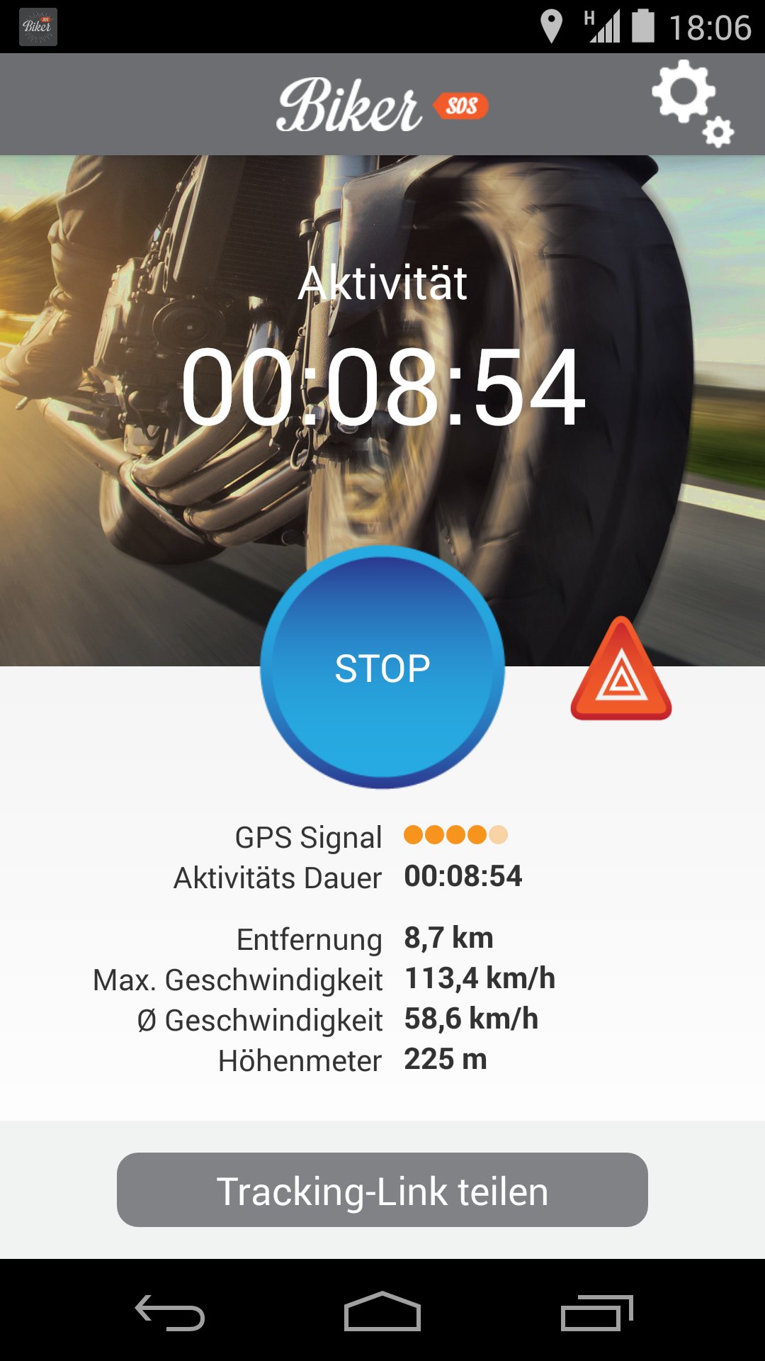 Android application BikerSOS - Motorcycle Ride GPS Tracker & SOS screenshort
