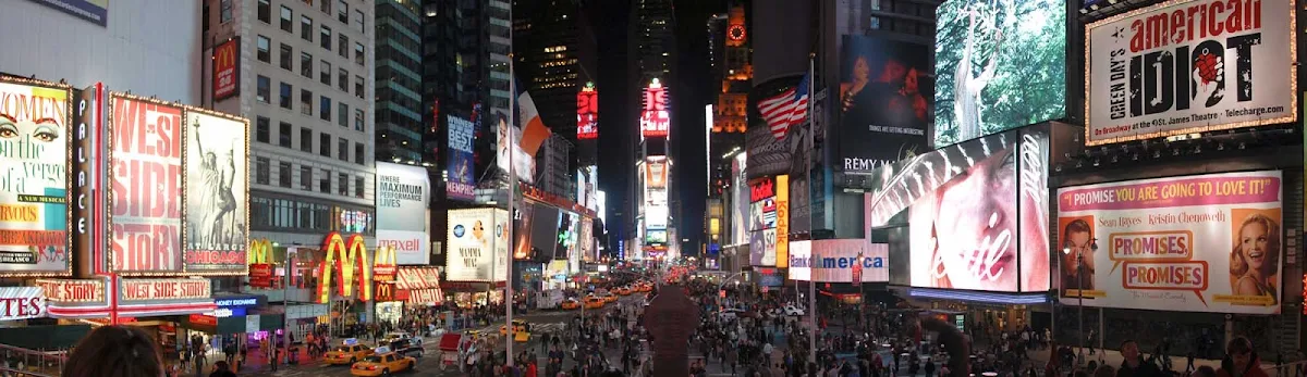 Times-Square-panorama-New-York - Panorama of Times Square in midtown Manhattan.  