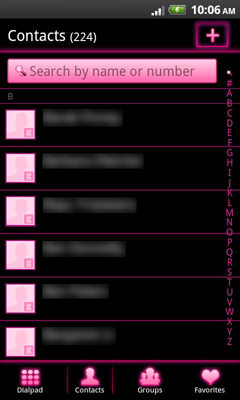 GO Contacts EX Theme Pink Neon Screen 2