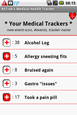 RxTraks Medical Event Tracker Screen 2