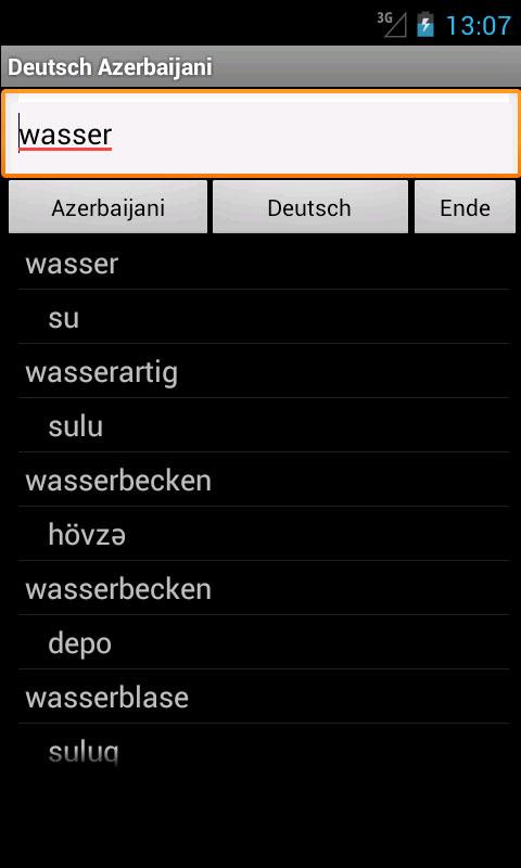 Azerbaijani German Dictionary Screen 2