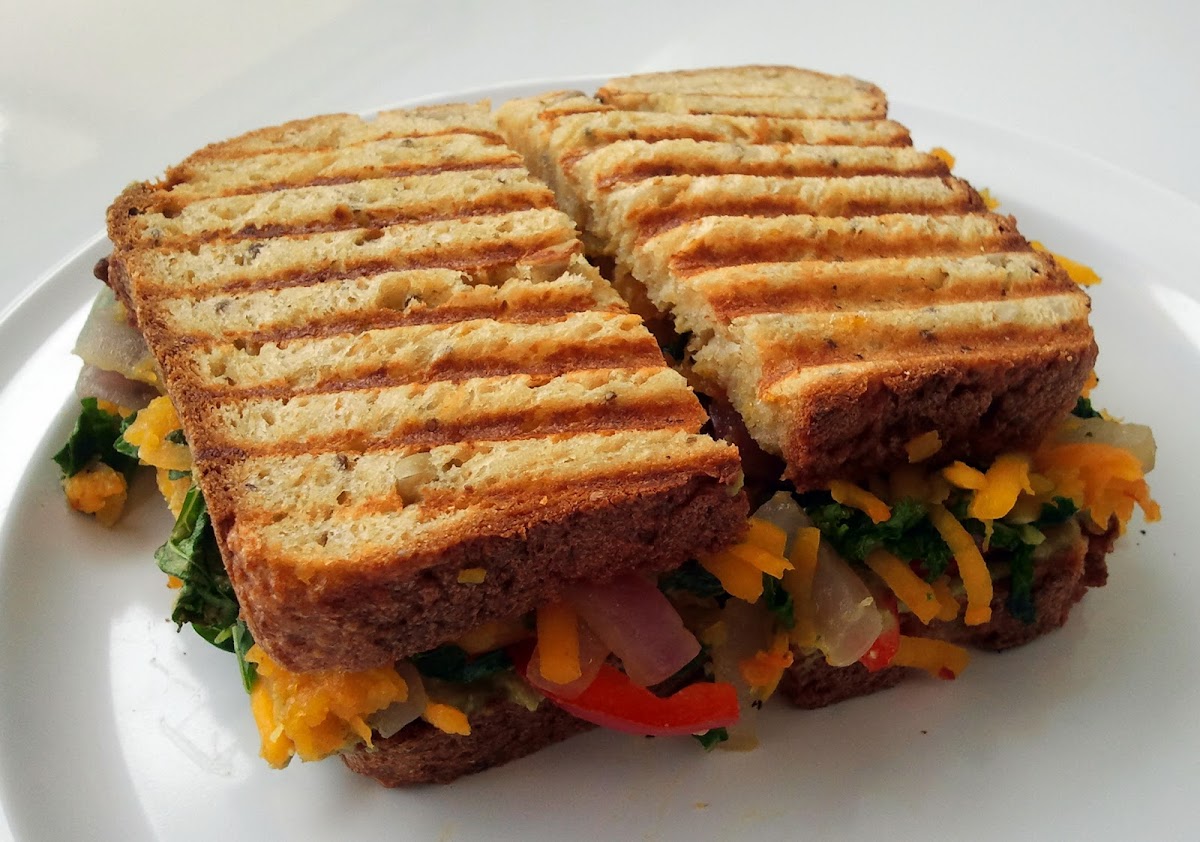 Hot tasty paninis served daily on gluten-free bread. Pictured here, seasonal flavor "Butternut Squas