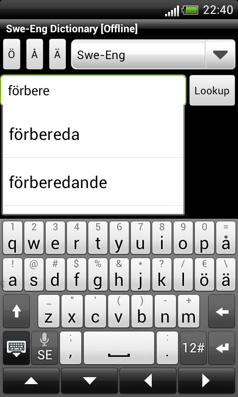 Swedish-English Dict. (Donate) Screen 2