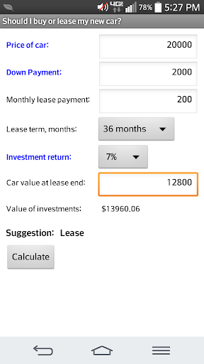 Car lease vs. buy calculator