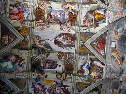 Michelangelo's masterpiece: The iconic ceiling of the Sistine Chapel in Vatican City.  
