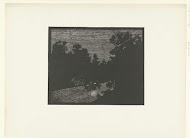 Landschap met rijtuig getrokken door paard bij nacht