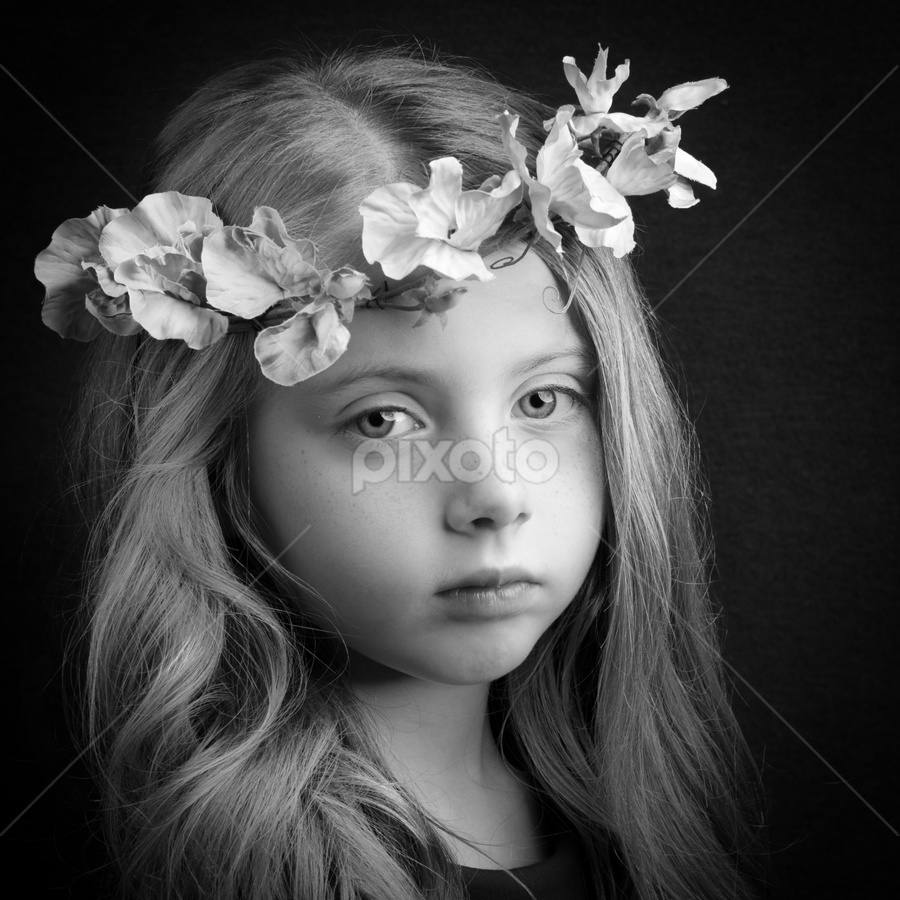 Flowers in her hair by Milou Krietemeijer-Dirks - Black & White Portraits & People