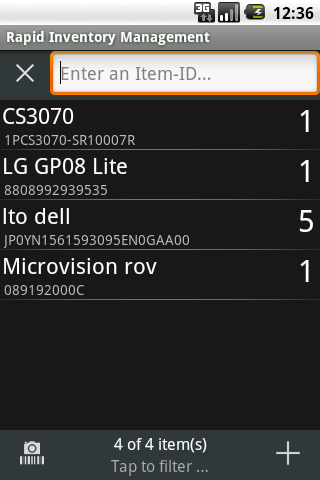 Android application Rapid Inventory, Unlimited screenshort
