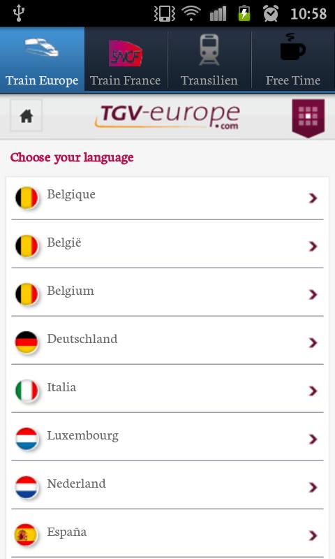 Android application Train Europe and France screenshort