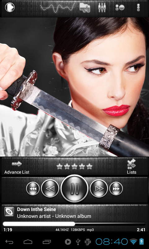 Poweramp skin STEEL OF I WHITE Screen 1
