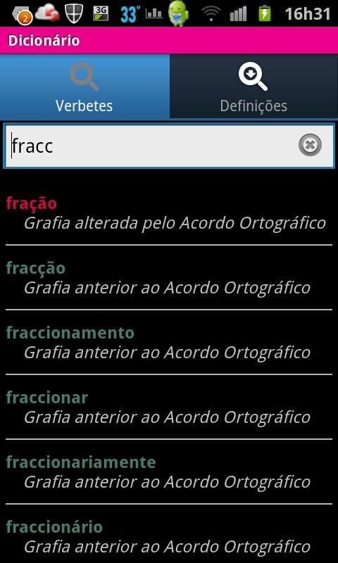 Dicionário Priberam Screen 3