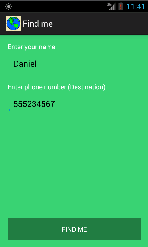 Android application Find me screenshort