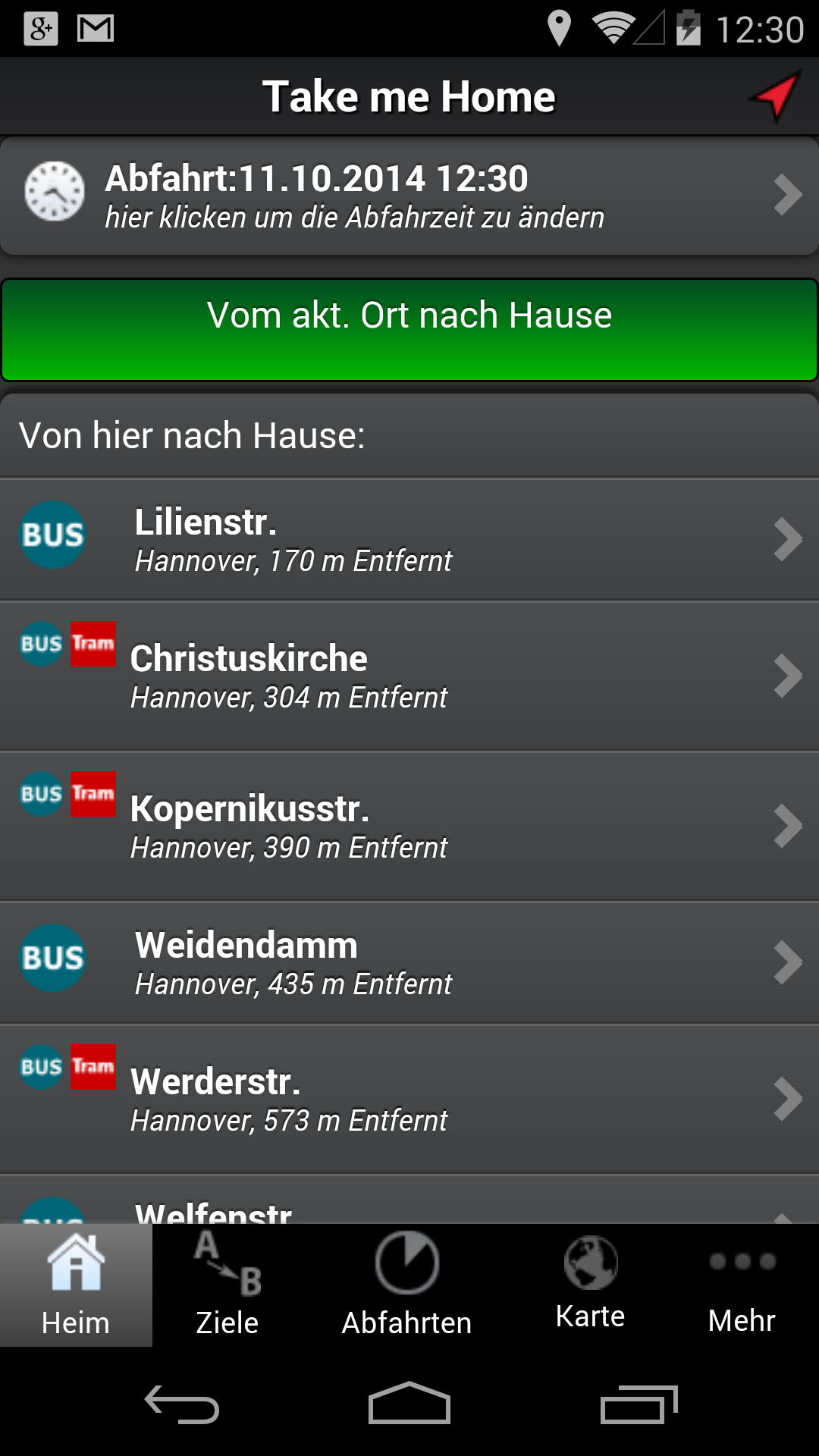Android application A+ Journey Planner Hannover screenshort