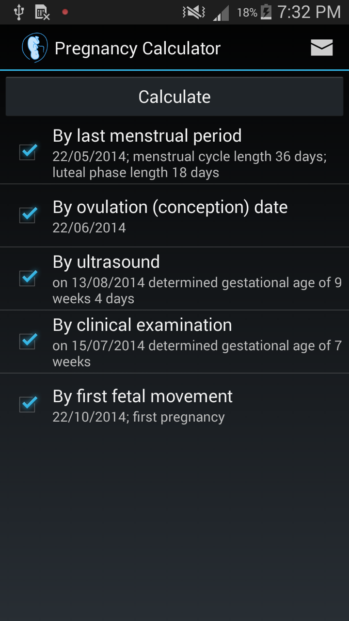 Android application Pregnancy Calculator screenshort
