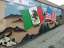 Mexico and United States Flags Mural