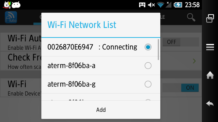 WiFi auto-connect switch Screen 2