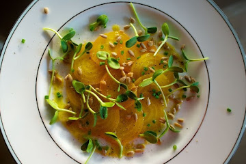 Yellow Beet Carpaccio with Sunflower Sprouts