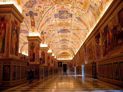 Inside the Vatican Museum Library.  