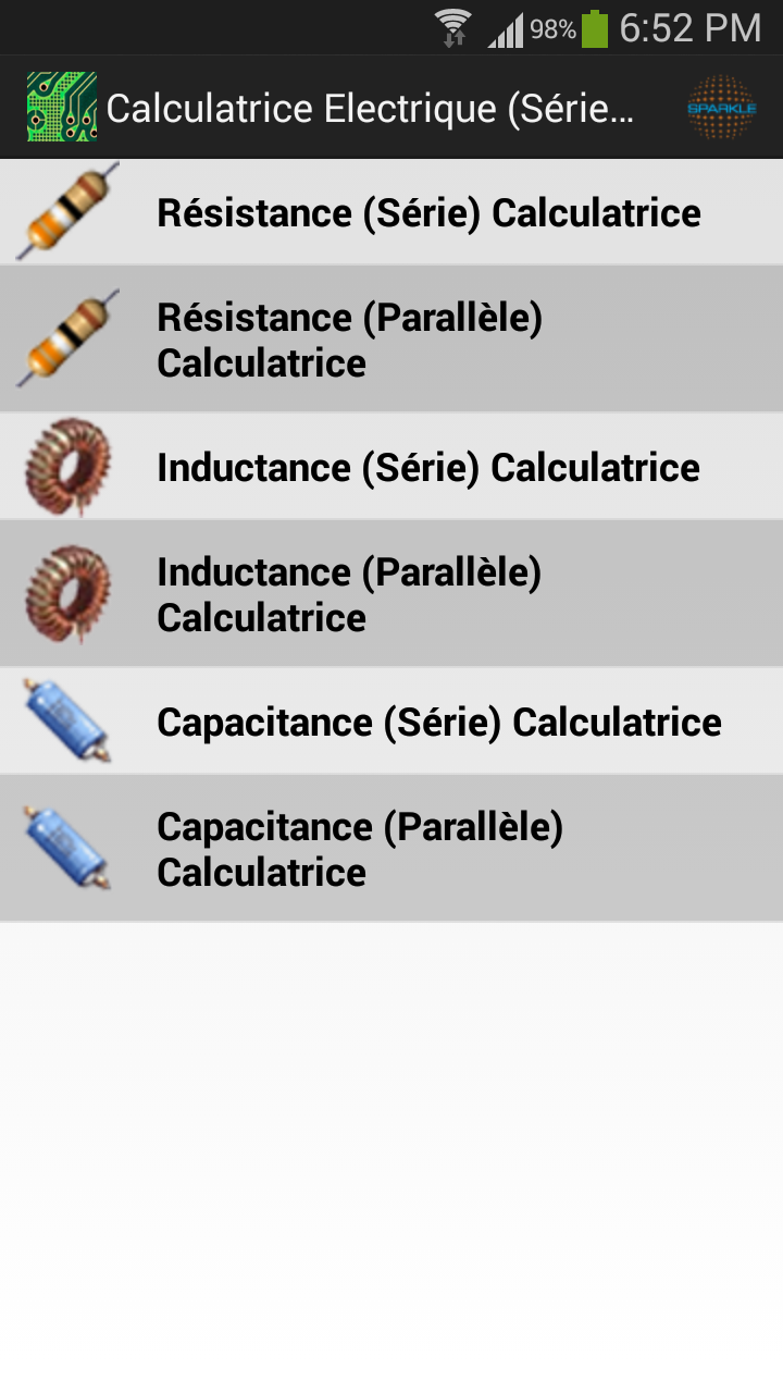 Android application Electrical Series/Parallel Pro screenshort