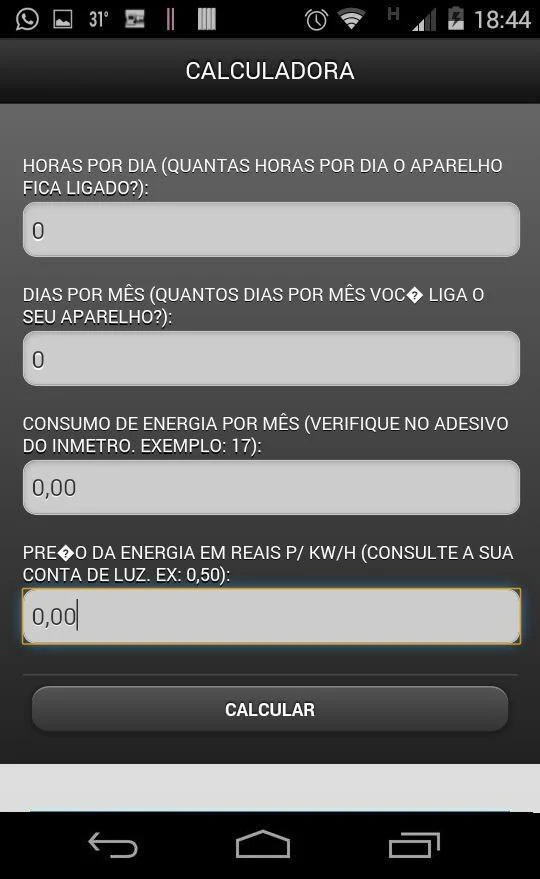    Cálculo de consumo de energia- screenshot  
