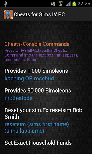 Cheats for Sims IV PC