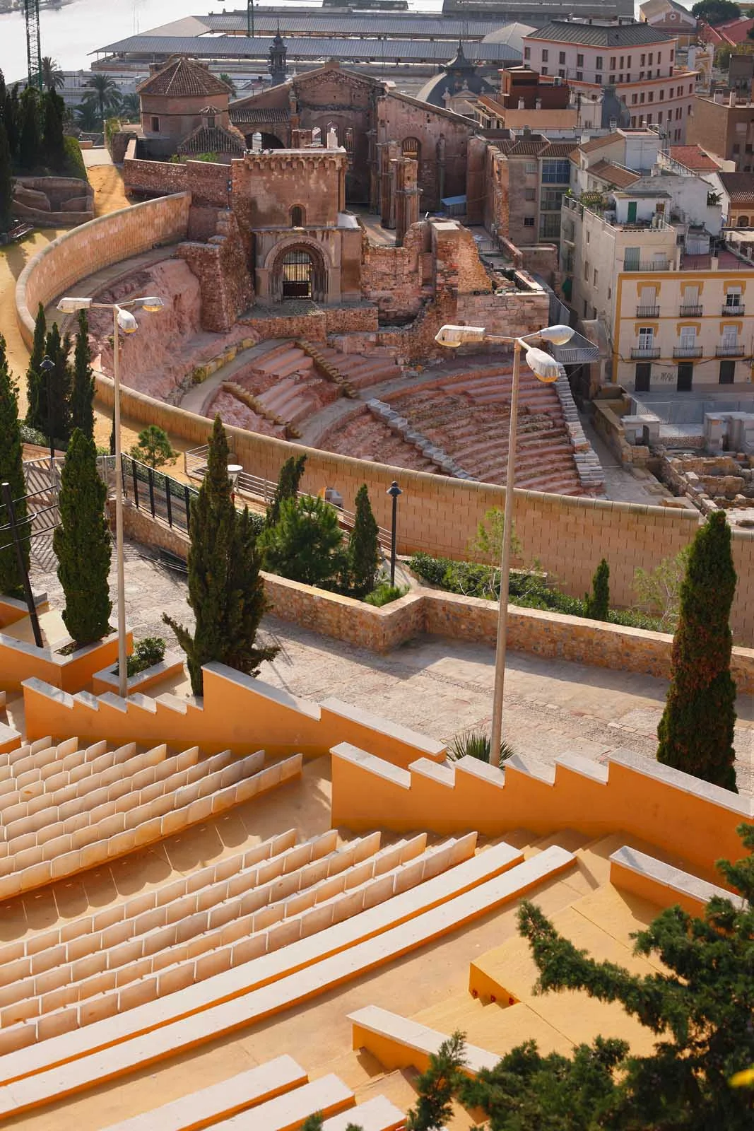 Teatro-Romano-Cartagena-Spain - The ancient Roman Theatre in Cartagena, Spain, was completed in the year 1 BC and only discovered in 1988. Because it was concealed underground so long, a large amount of the original building materials are still visible today.