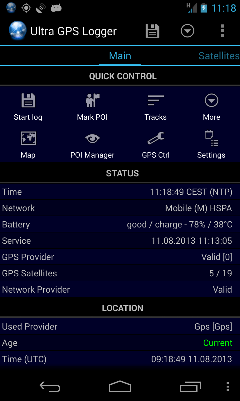 Android application Ultra GPS Logger screenshort