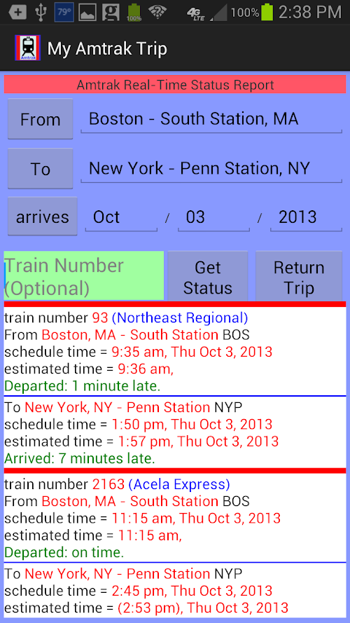 Android application My Amtrak Trip screenshort