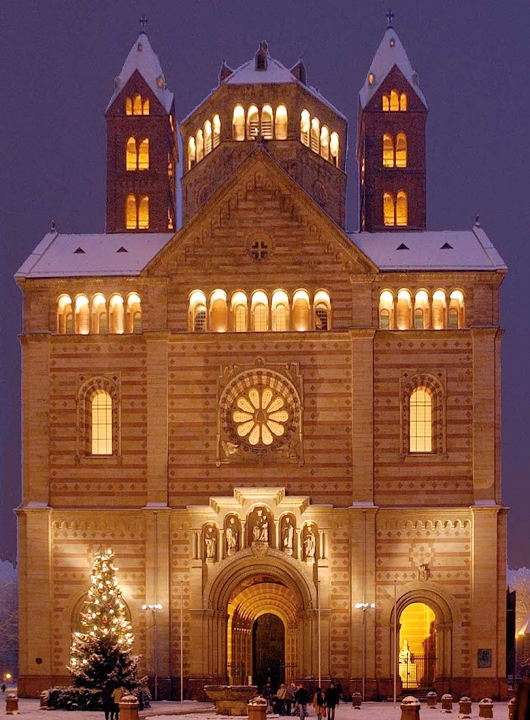 Speyer Cathedral covered in snow, Germany. 