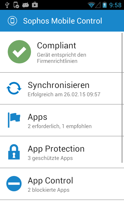 Android application Sophos Mobile Control screenshort