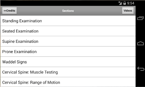 Android application Musculoskeletal Exam-Spine screenshort