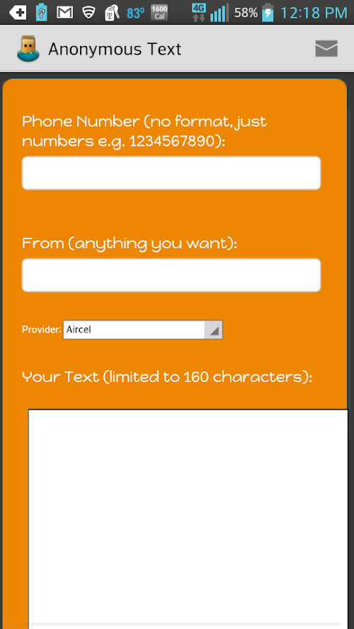Android application Pro Send Anonymous Email/Text screenshort