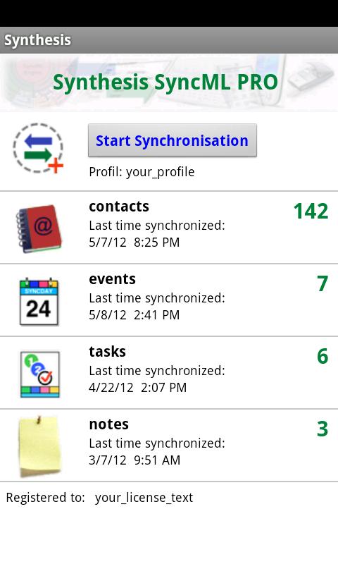 Android application Synthesis SyncML Client PRO screenshort