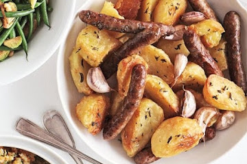 Rosemary & garlic roast potatoes with chipolatas