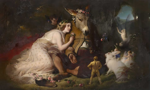 Scene from A Midsummer Night's Dream. Titania and Bottom
