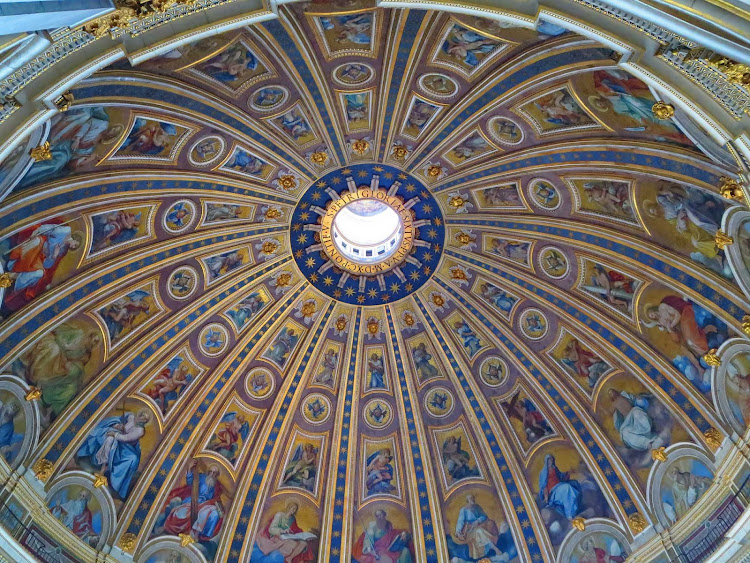 The interior cupola of St. Peter's Basilica Dome in Vatican City.