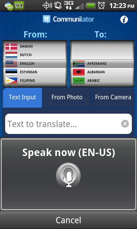 COMMUNILATOR PRO - Translator Screen 1