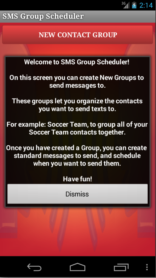 SMS Group Scheduler Screen 1