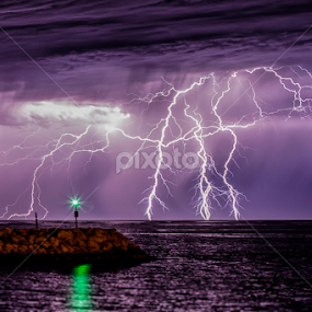 Lightning at the harbour by Craig Eccles - Landscapes Weather