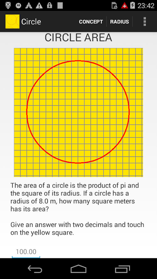 Android application CIRCLE, CIRCUMFERENCE AND AREA screenshort