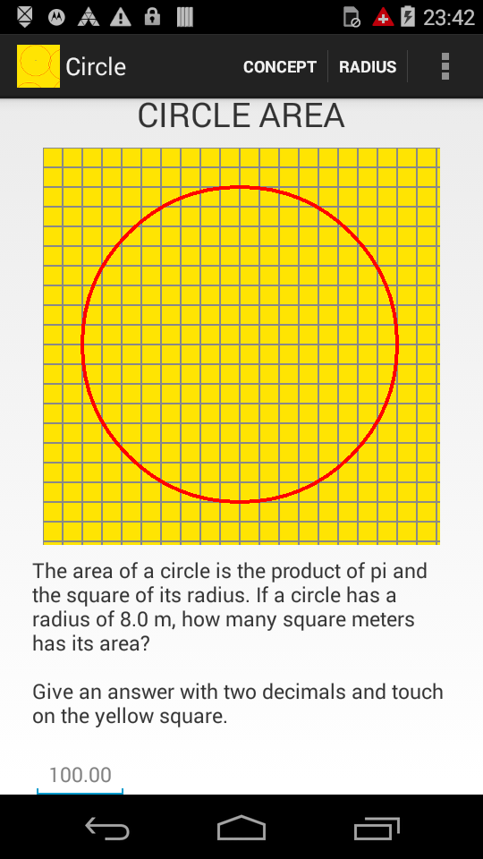 CIRCLE, CIRCUMFERENCE AND AREA Screen 1