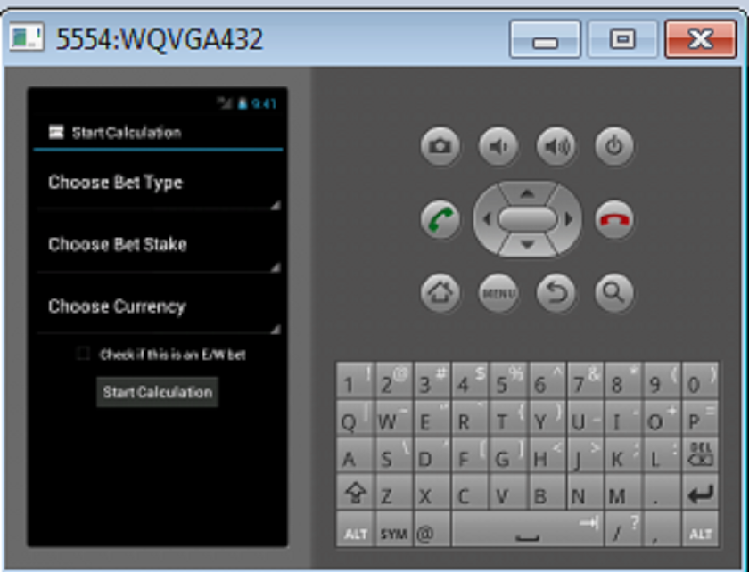 SP betting calculator Screen 1