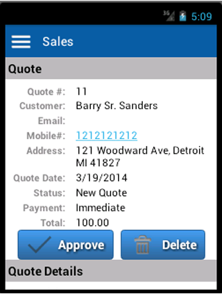 Sales Leads &amp; Quote Management Screen 3