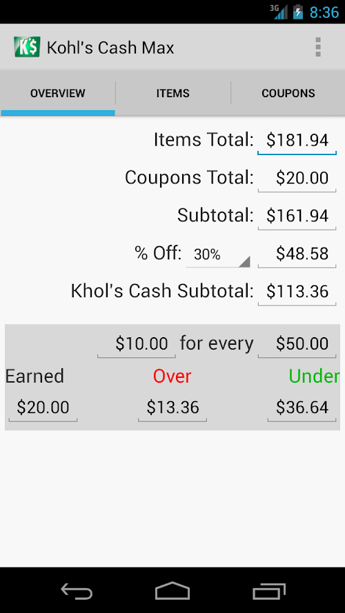 Android application Kohls Cash Max screenshort