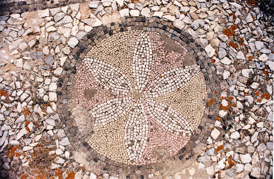 A decorative mosaic spotted on the grounds of the island of Delos near Mykonos. It's one of the most important mythological and historical sites in Greece.