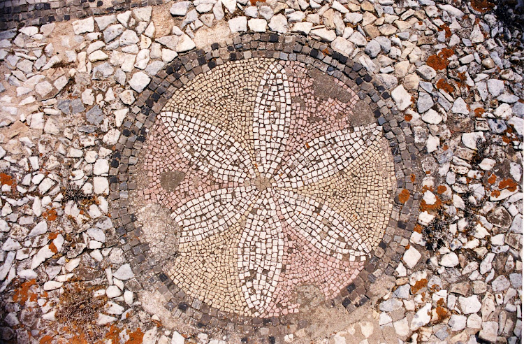 A decorative mosaic spotted on the grounds of the island of Delos near Mykonos. It's one of the most important mythological and historical sites in Greece.