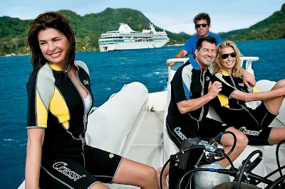 Adventure is calling! On the Paul Gauguin, cruise passengers can board a Zodiac to explore the depths of the French Polynesia islands.