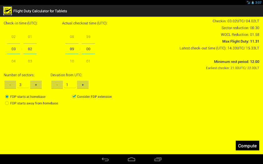 Flight Duty for Tablets Screen 2